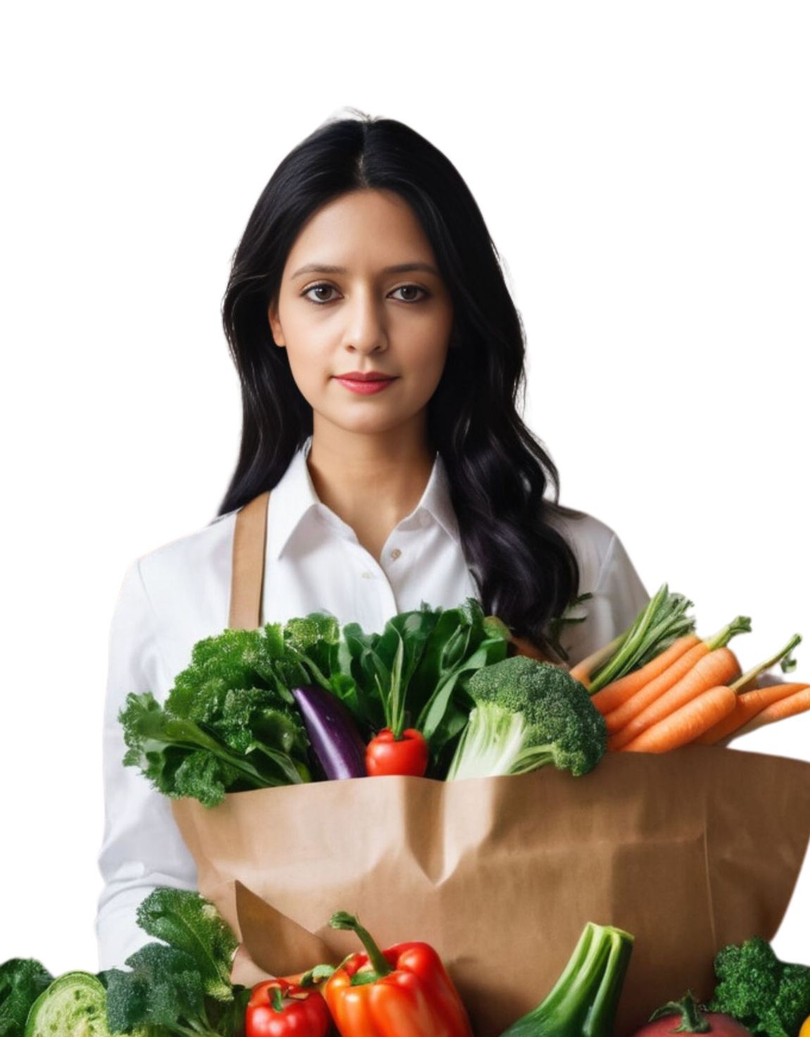 Dietitian holding a bag of fresh vegetables